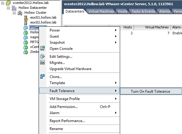 Настройка fault tolerance vmware